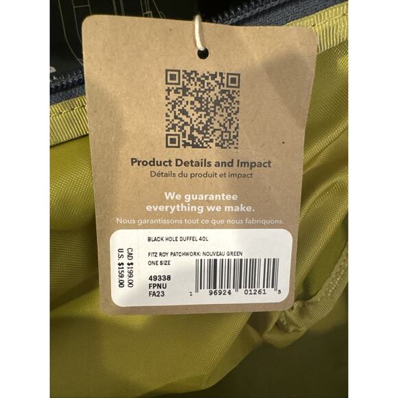NEW Patagonia Black Hole 40L Duffel Bag Backpack Nouveau Green Packable Ripstop - Picture 16 of 16